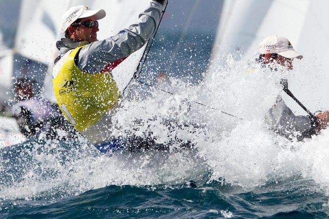 Belcher and Page in the medal race in Hyeres - Semaine Olympique Francaise 2012 © Thom Touw http://www.thomtouw.com
